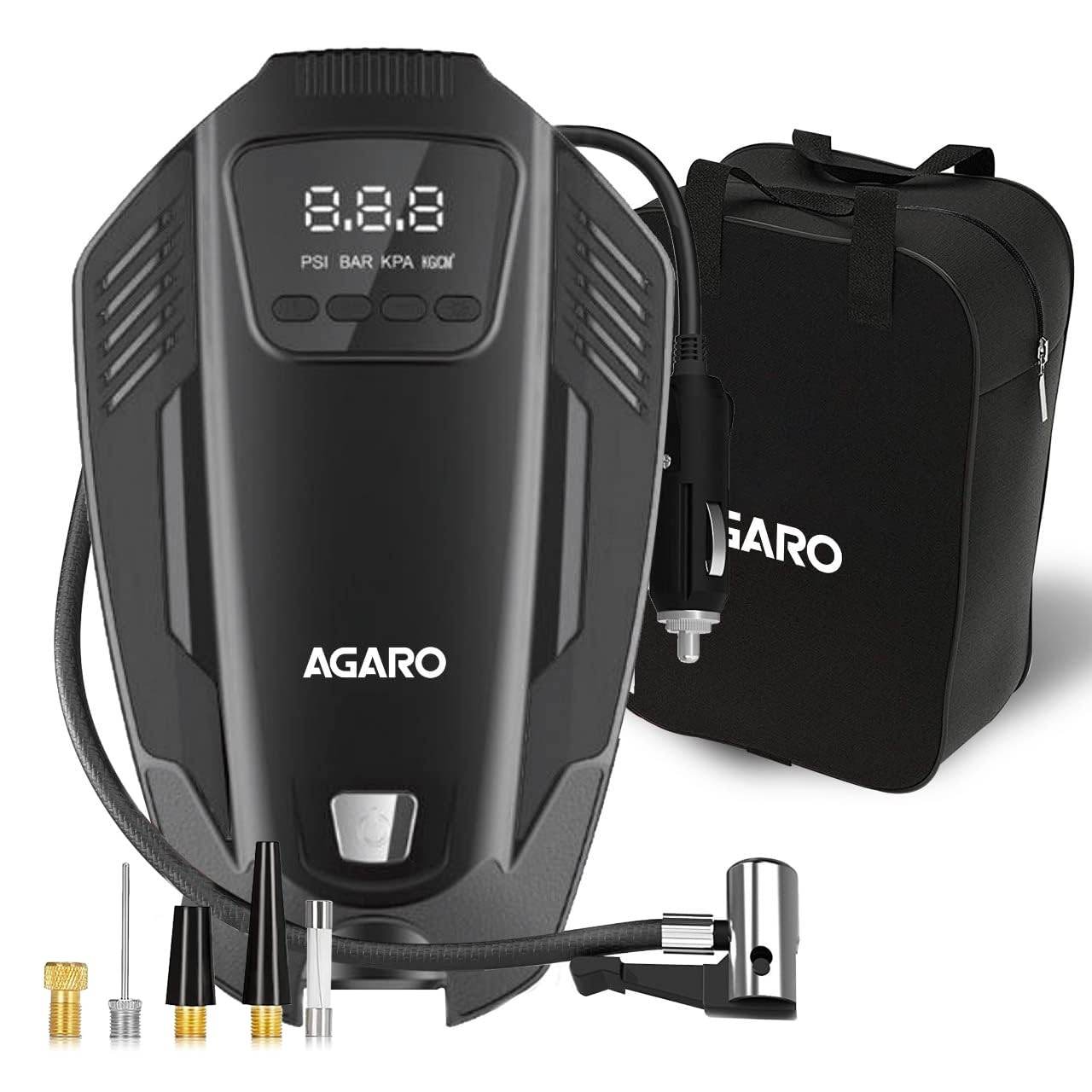 Primo High Power Digital Tyre Inflator for Car, 120 Watt Air Pump with 12V Plug - Black
