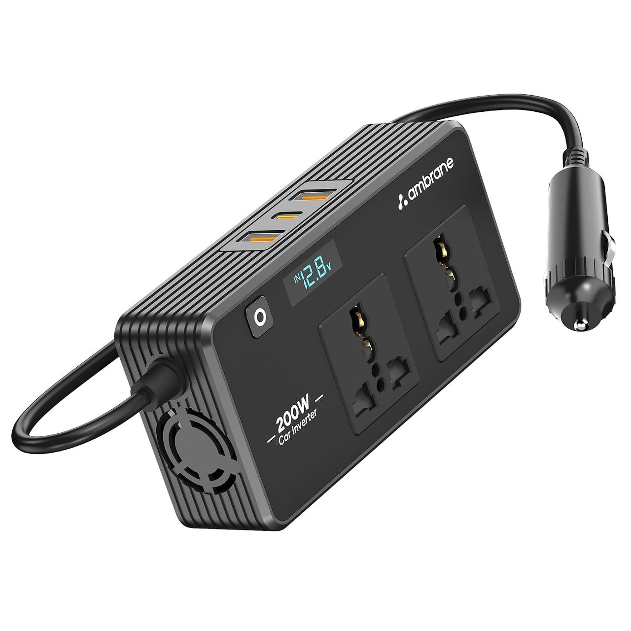 200W Car Power Inverter/Laptop Charger For All 12V DC Socket Cars (SmartStrip Auto, Black)