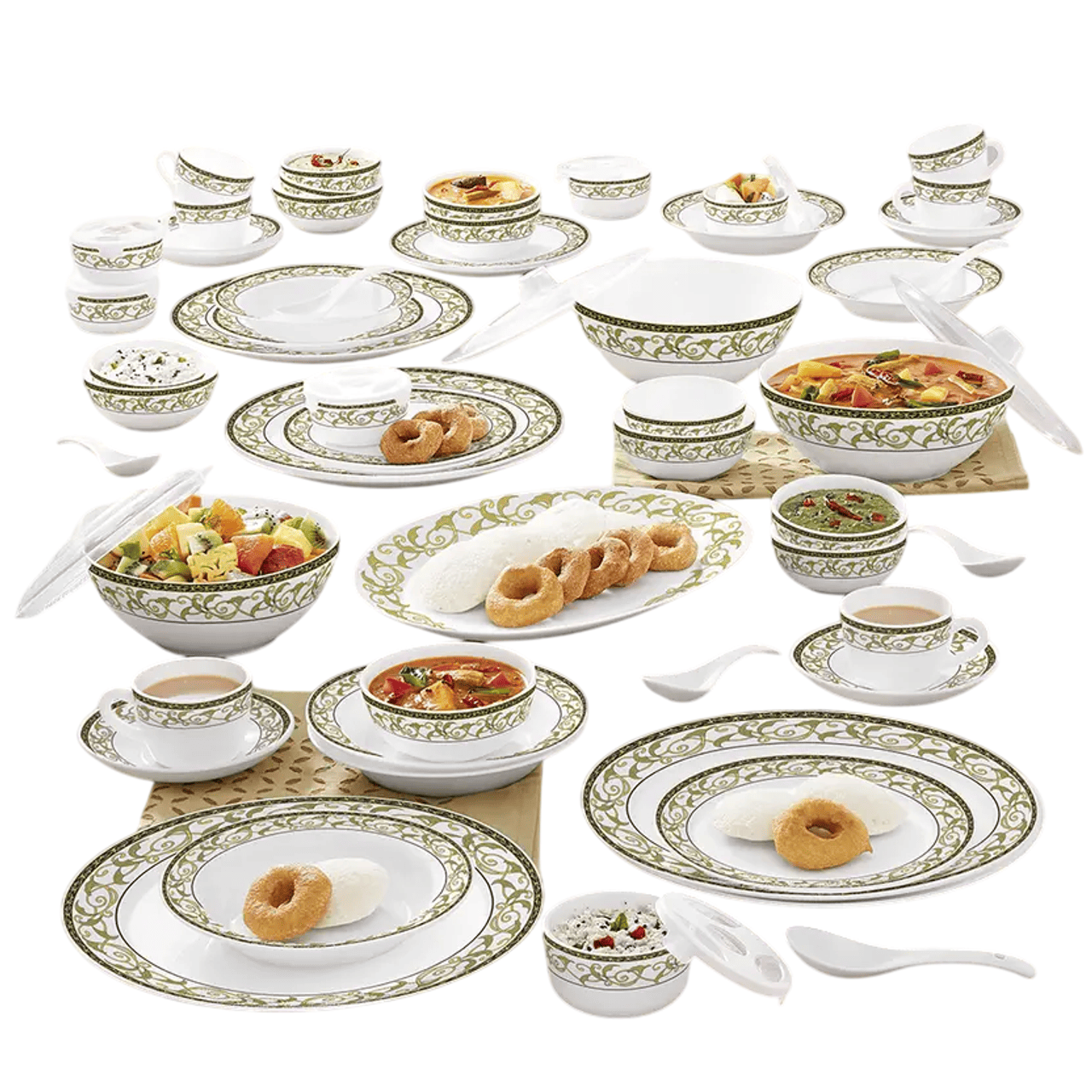 Borosil Larah Kohinoor Royale 67-Piece Opalware Dinner Set, Microwave & Dishwasher Safe, Elegant Design