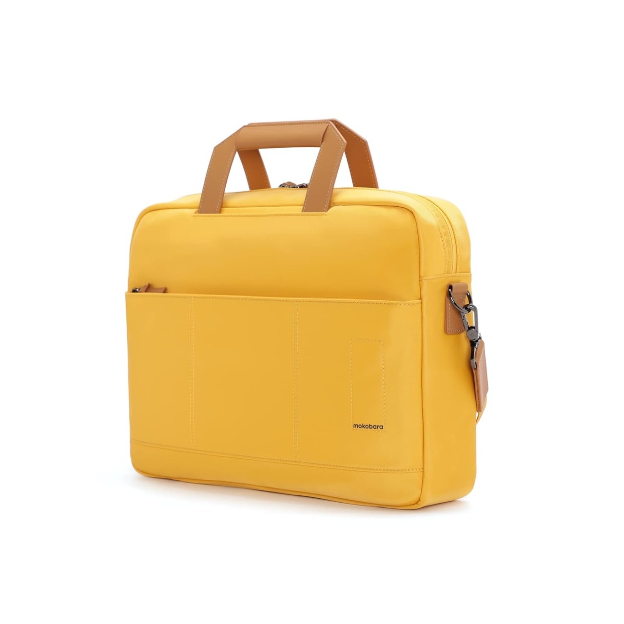 Mokobara Vegan Leather Briefcase with Adjustable Strap, Water Resistant, Fits 15.6" Laptops, Yellow