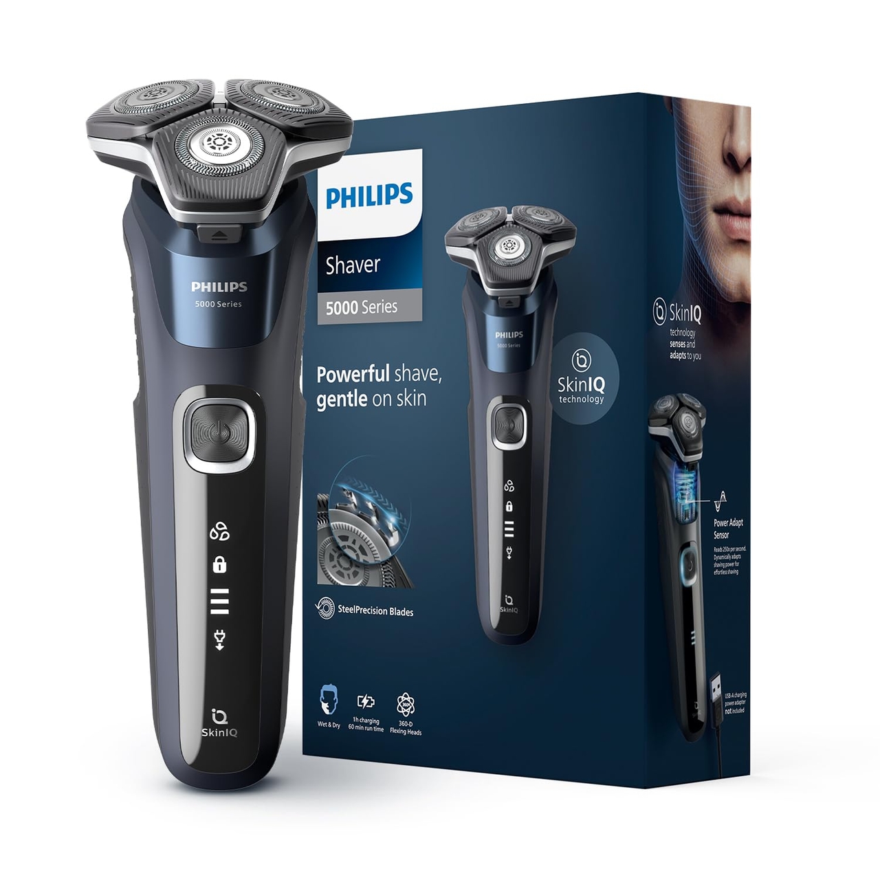 Philips Electric Shaver Wet & Dry Steel Precision Blades SkinIQ Technology Power Adapt Sensor 360 D Flexing Heads Integrated Pop Up Trimmer (S5885/28)