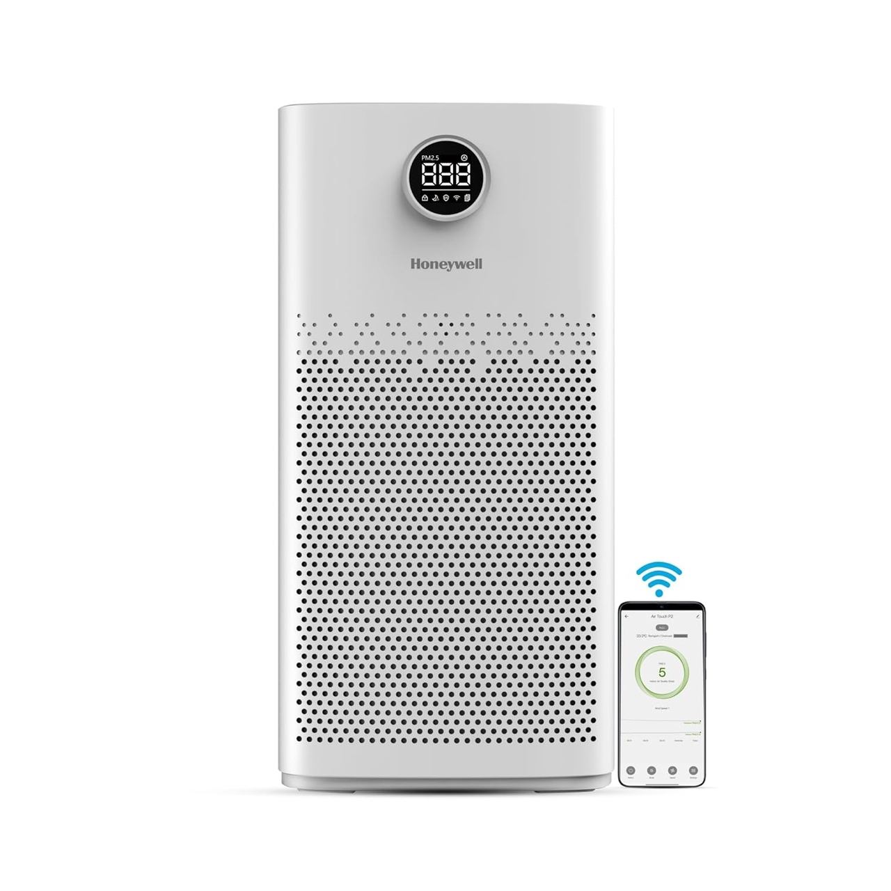 Honeywell Air Purifier Air Touch P2, 4 Stage Filtration, 853 sq.ft Coverage, PM 2.5 Display, WiFi & Alexa, H13 HEPA & Activated Carbon Filter