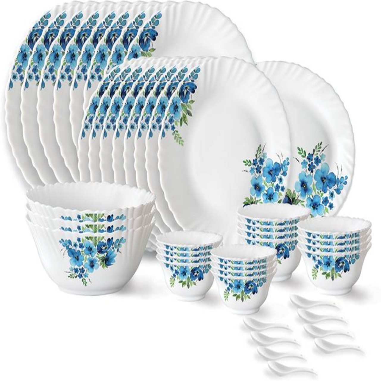 Borosil Larah Opalware Dinner Set Fluted Pansy Design 44-Piece Microwave & Dishwasher Safe