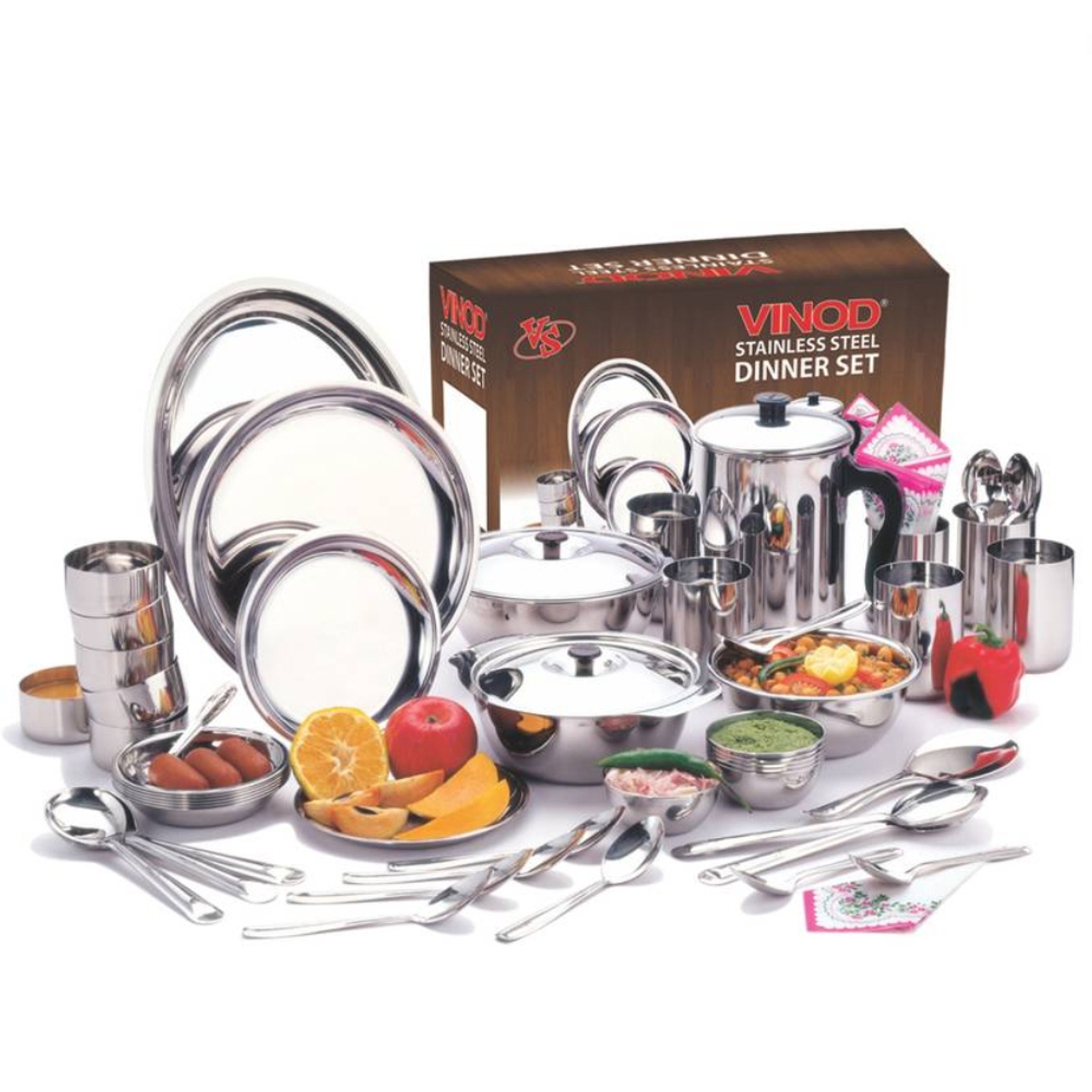 Vinod Stainless Steel 51-Piece Dinner Set Premium Mirror Finish Tableware Silver