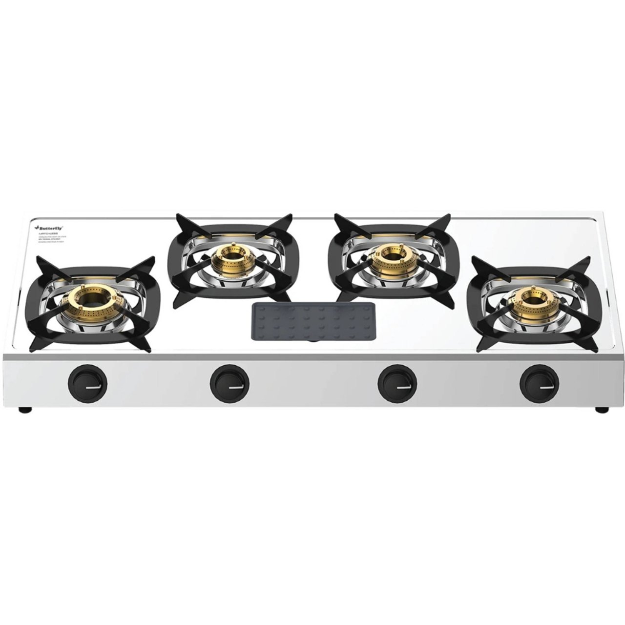Butterfly Matchless 4 Burner Stainless Steel Manual Gas Stove with High Thermal Efficiency Brass Burners