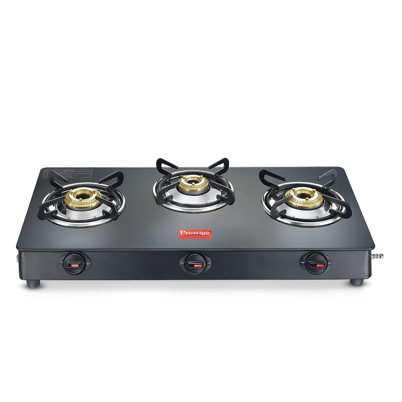 Prestige Magic Plus 3 Brass Burner LPG Gas Stove with Toughened Glass Top, Spill-Proof Design, Black