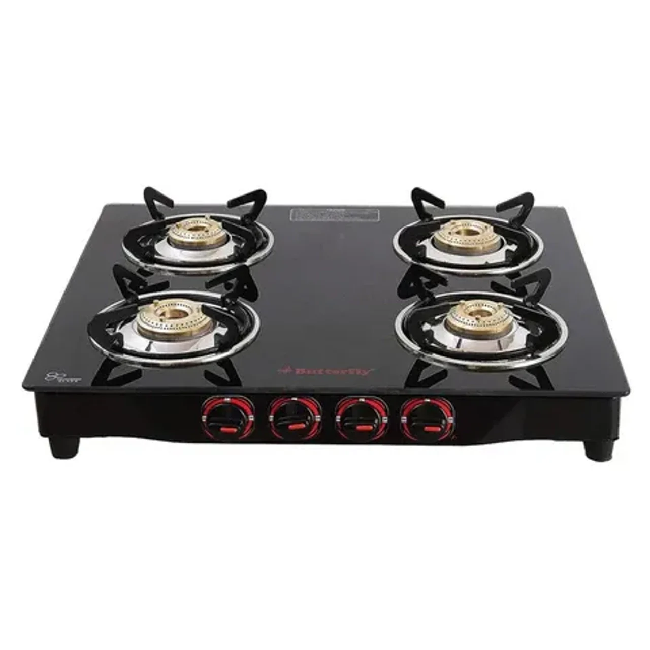 Butterfly Alpha Jumbo 4 Burner Glass Top Gas Stove - Stainless Steel, Black