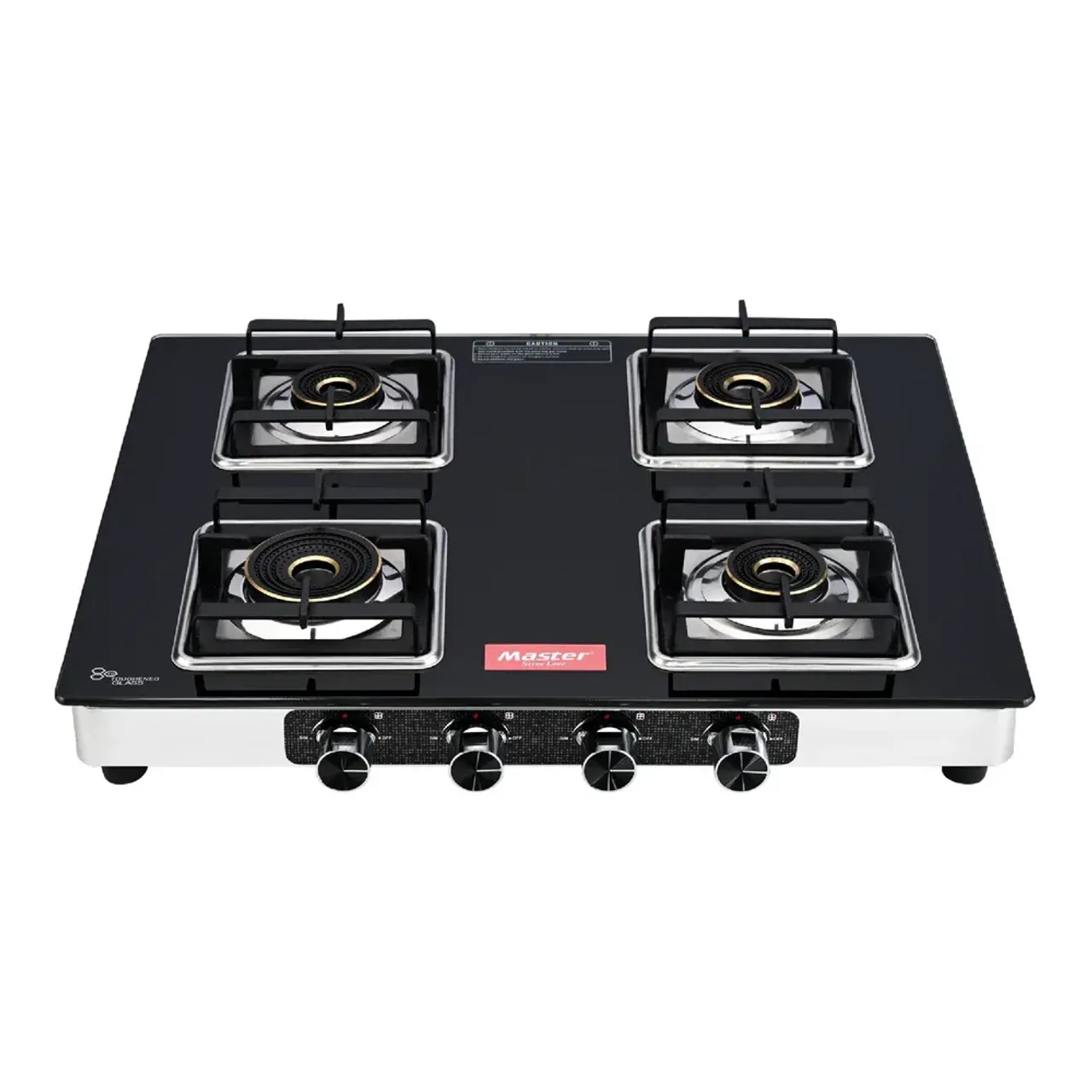 Master Quadro 4 Burner Jumbo Glass Top Gas Stove 6mm Stainless Steel Frame