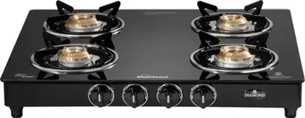 Sunflame Gas Stove GT 4B Diamond BK Glass Top 4 Burners Black