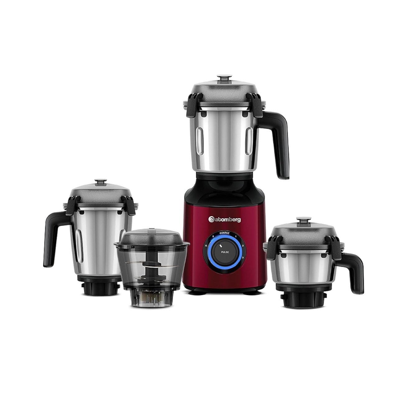 Atomberg Mixer Grinder Unique Coarse Mode Intelligent BLDC Motor 4 Jars Hands-Free Operation Red Wine