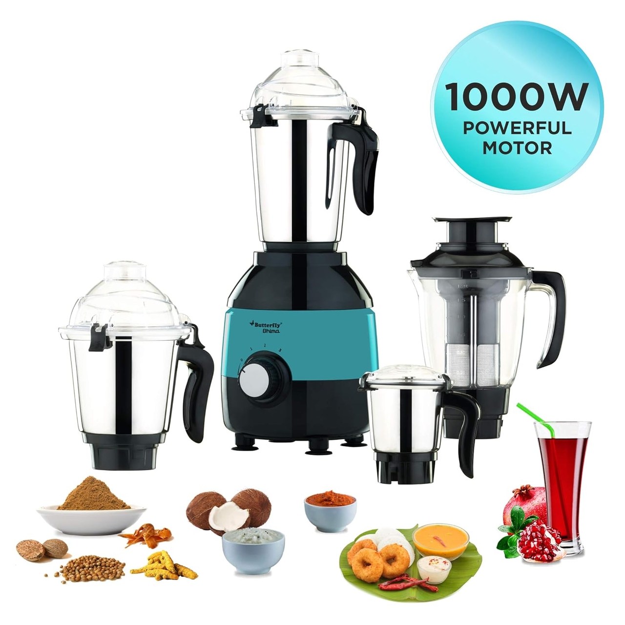 Butterfly Mixer Grinder 1000W 4 Jars Turquoise (Bhima)