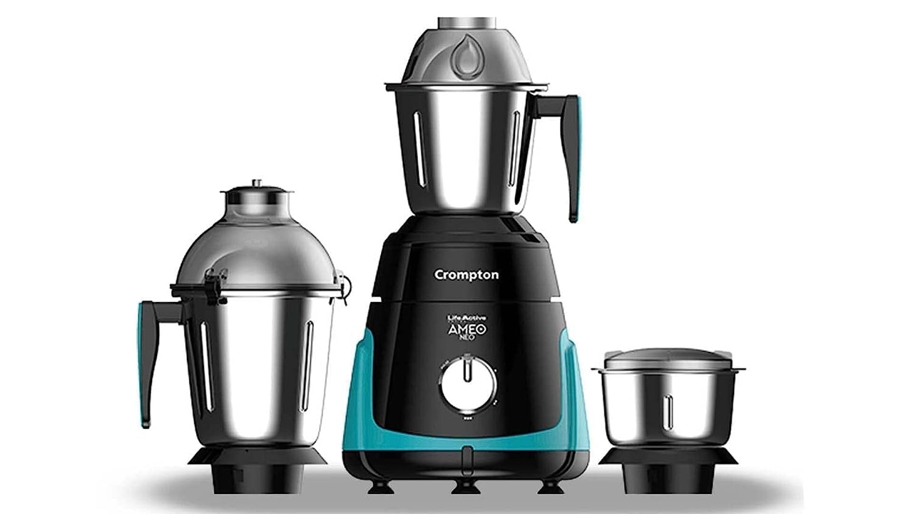 Crompton Ameo Neo 750W Mixer Grinder with Noise Reduction and Stainless Steel Jars - Black/Green