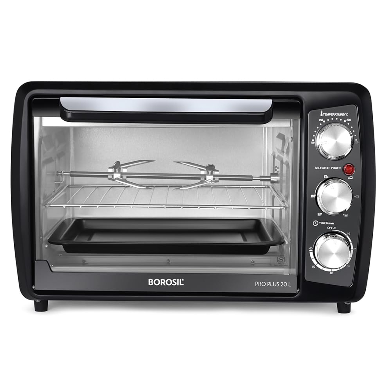 Borosil OTG Pro Plus 20 Litres Oven Toaster Griller Motorized Rotisserie 6 Heating Options Black