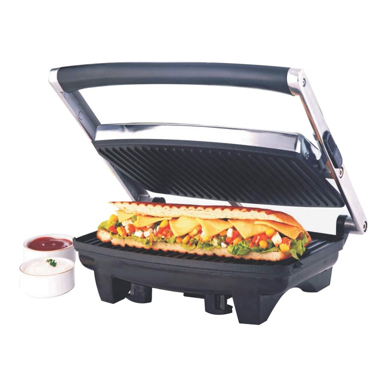 Borosil Jumbo Grill Sandwich Maker 1000W with Non-Stick Plates and Cool-Touch Handle