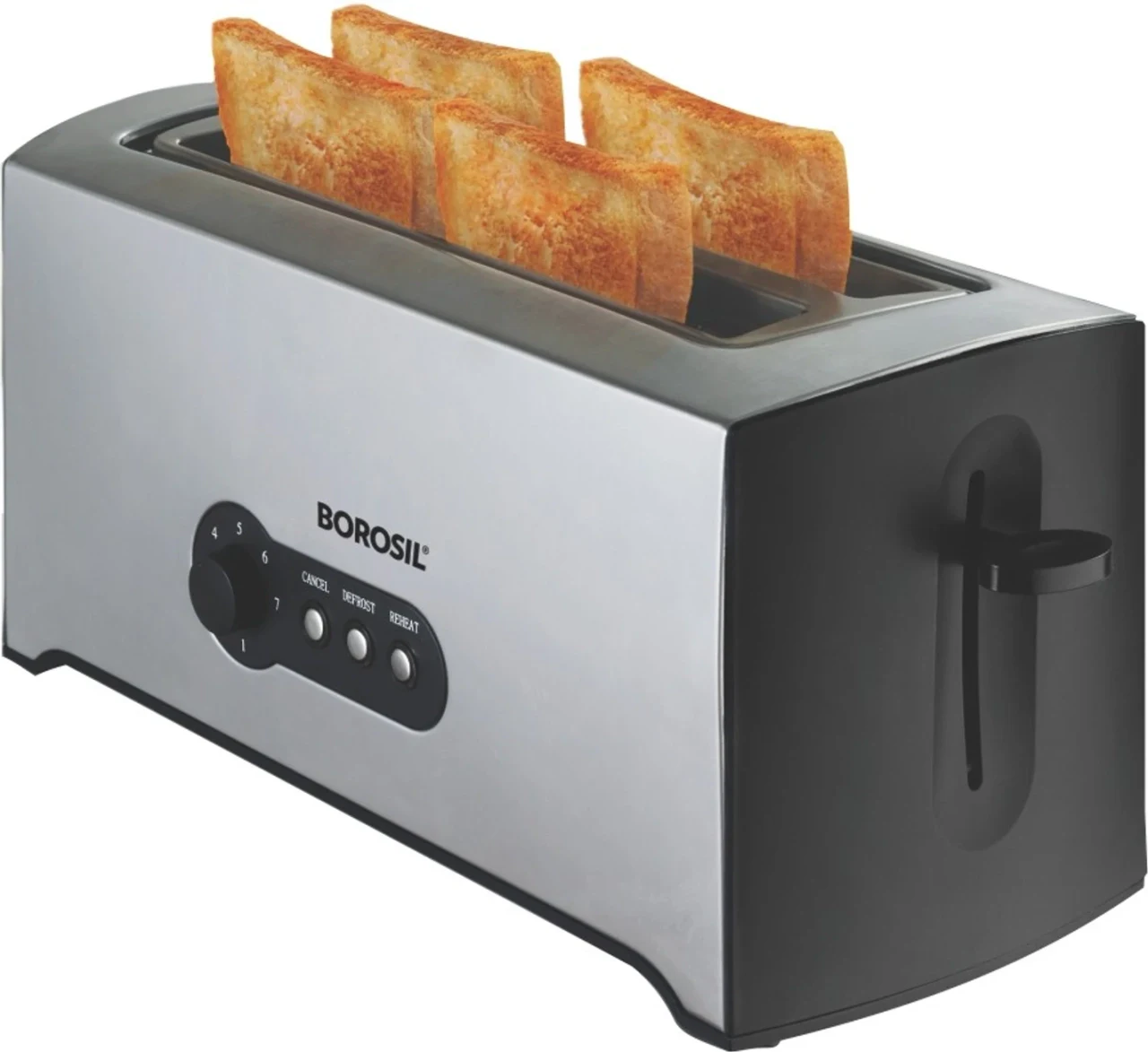 Borosil 1500W Krispy Pop-up Toaster | 4 Slice Automatic Pop up | Toasting, Reheating & Defrosting Options | Removable Bread Crumb Tray | 7 Temprature Settings | Cord Winder