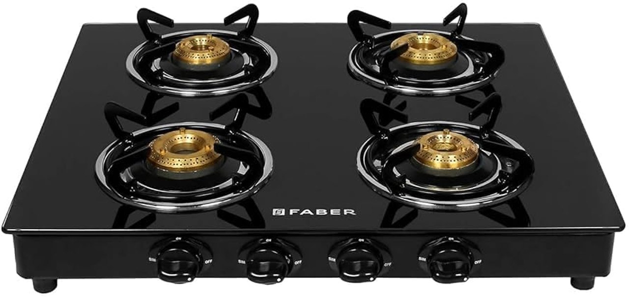 Faber 4 Burner Glass Cooktop Arrow 4 CB BK Manual Ignition Gas Stove (Black)