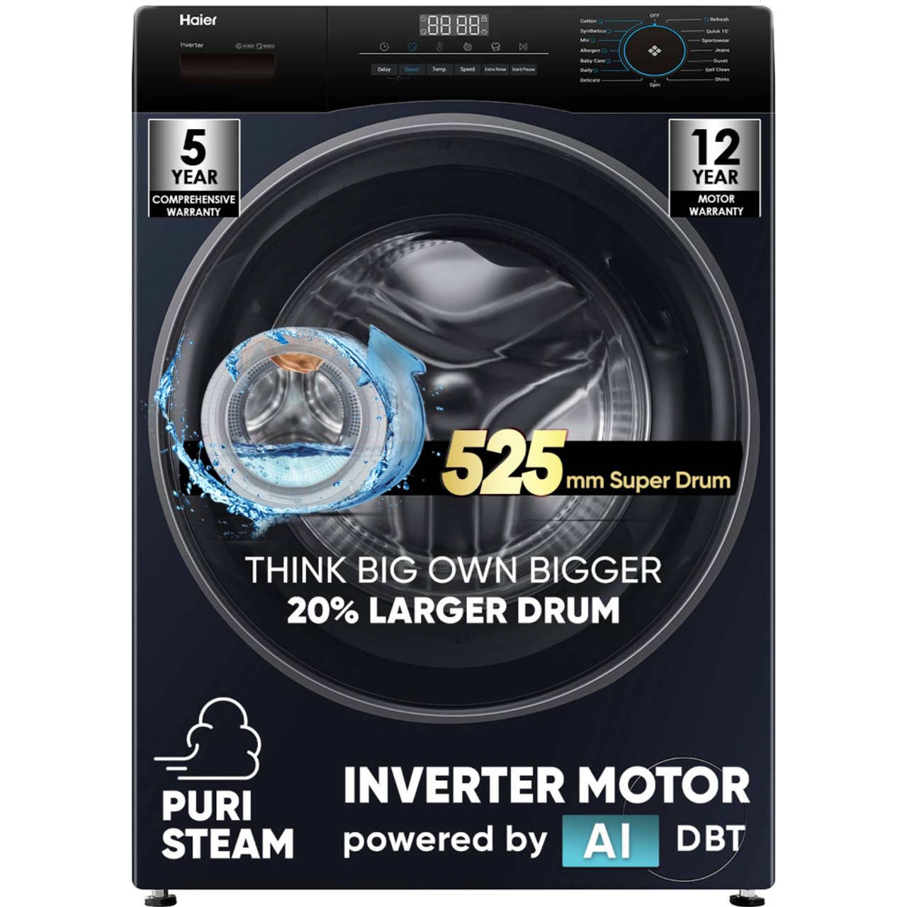 Haier Fully Automatic Front Load Washing Machine 7 KG In-built Heater 1200 RPM (HW70-IM12929BK)