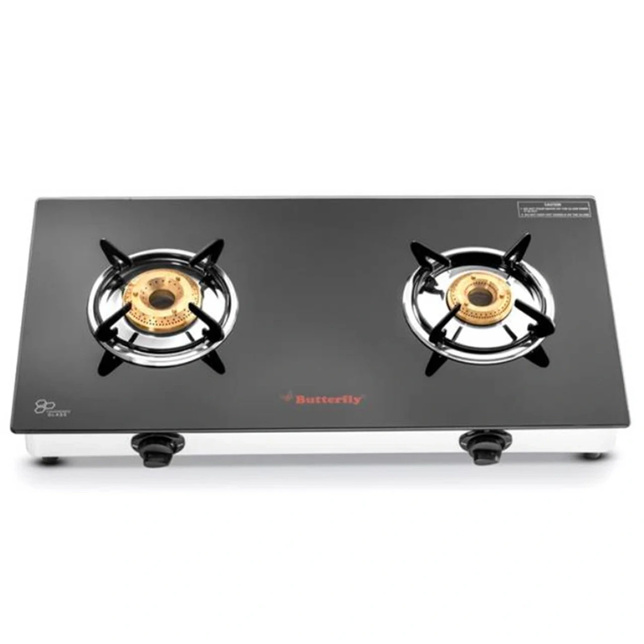 Butterfly Radiant Jumbo 2 Burner Glass Gas Stove with Brass Burners and Manual Ignition