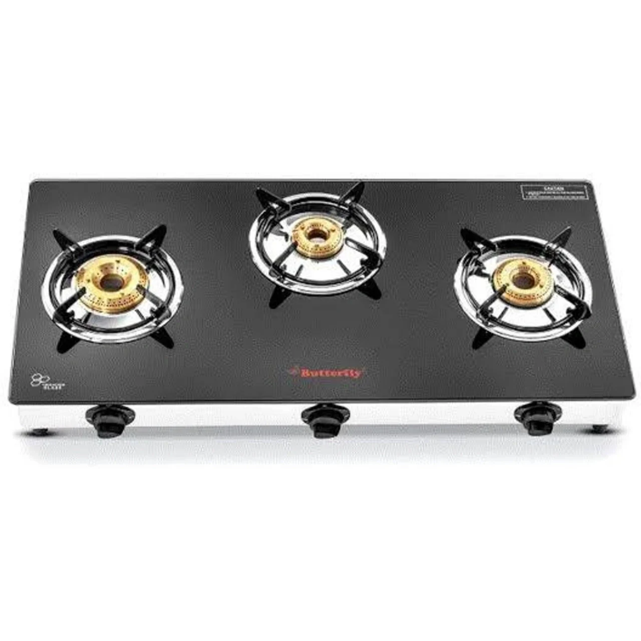 Butterfly Radiant Jumbo 3 Burner Glass Gas Stove with Toughened Glass and Brass Burners