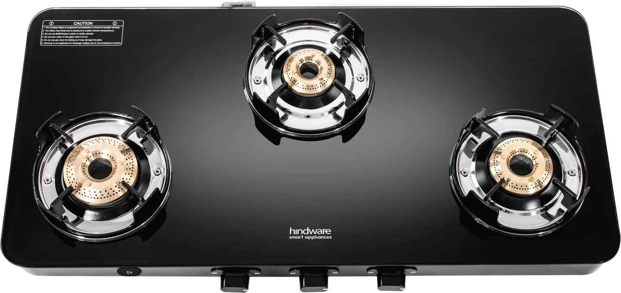 Hindware Alverio Neo 3B AI Glass, Stainless Steel Automatic Gas Stove (3 Burners)