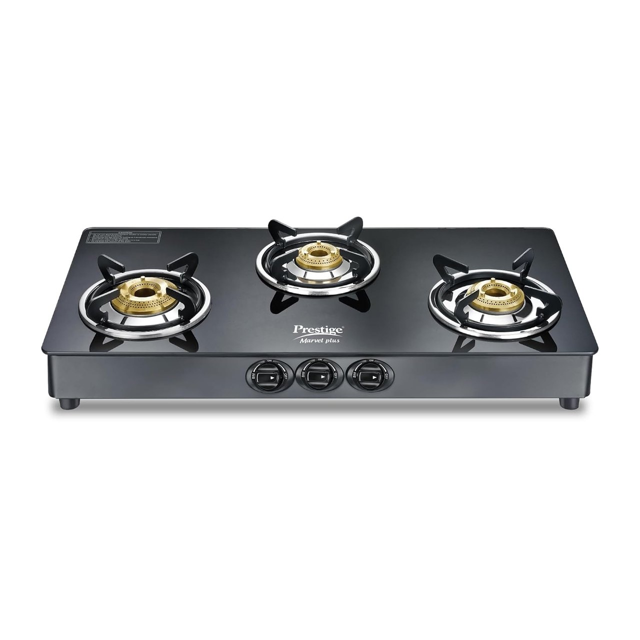Prestige Marvel Plus 3 Burner Gas Stove GTM-03 Black Glass Top Spill-Proof Design Jumbo Burner
