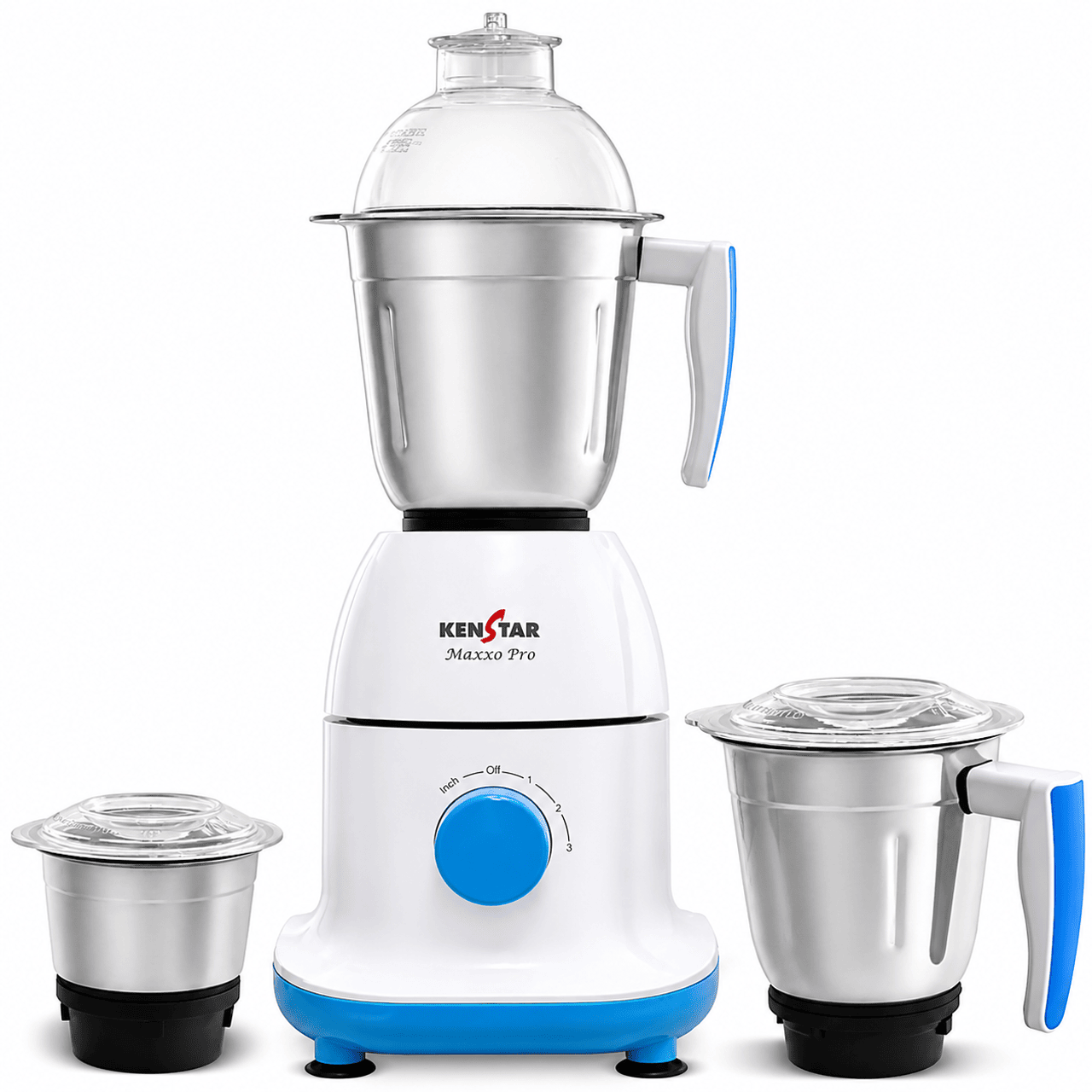 Kenstar MAXXO PRO 750 W Mixer Grinder, 3 Jars (White/Blue)