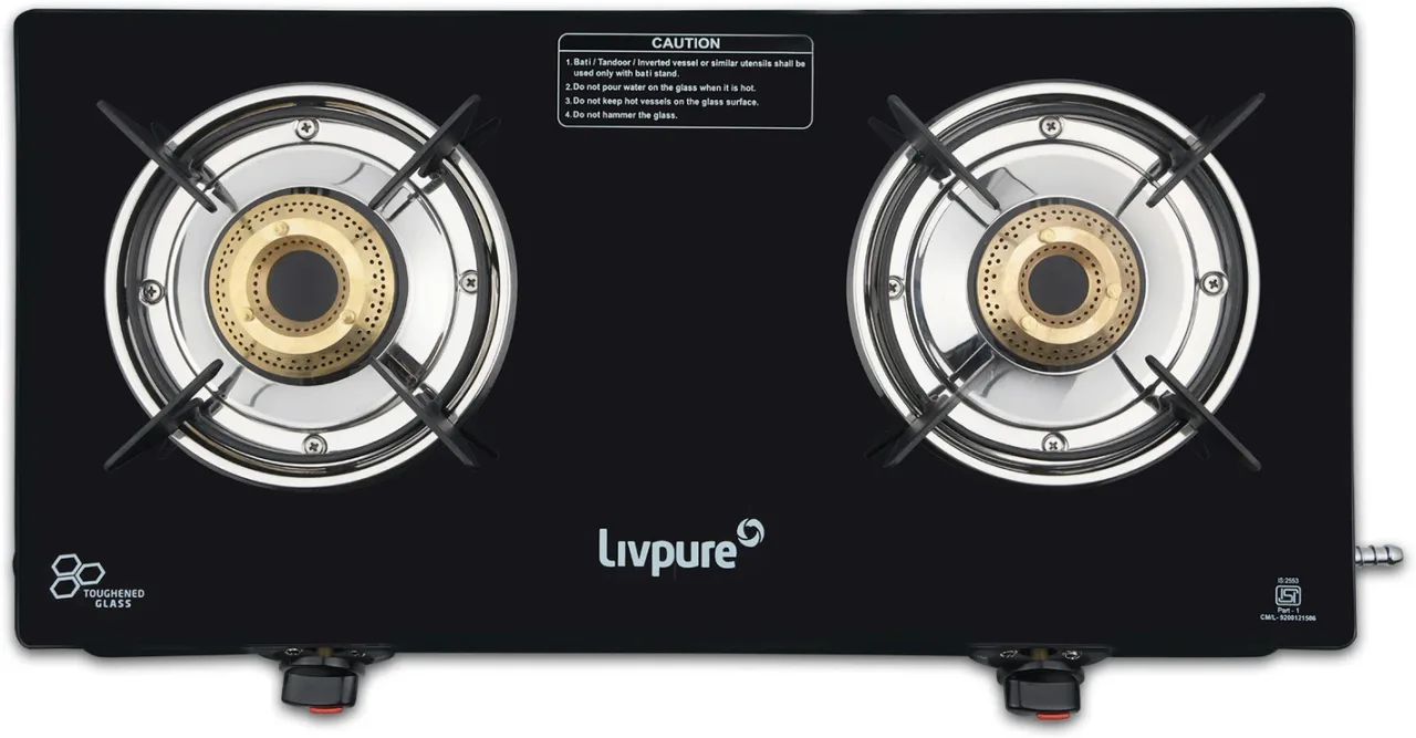 LIVPURE LIV-LUNA-2B Glass Manual Gas Stove (2 Burners)
