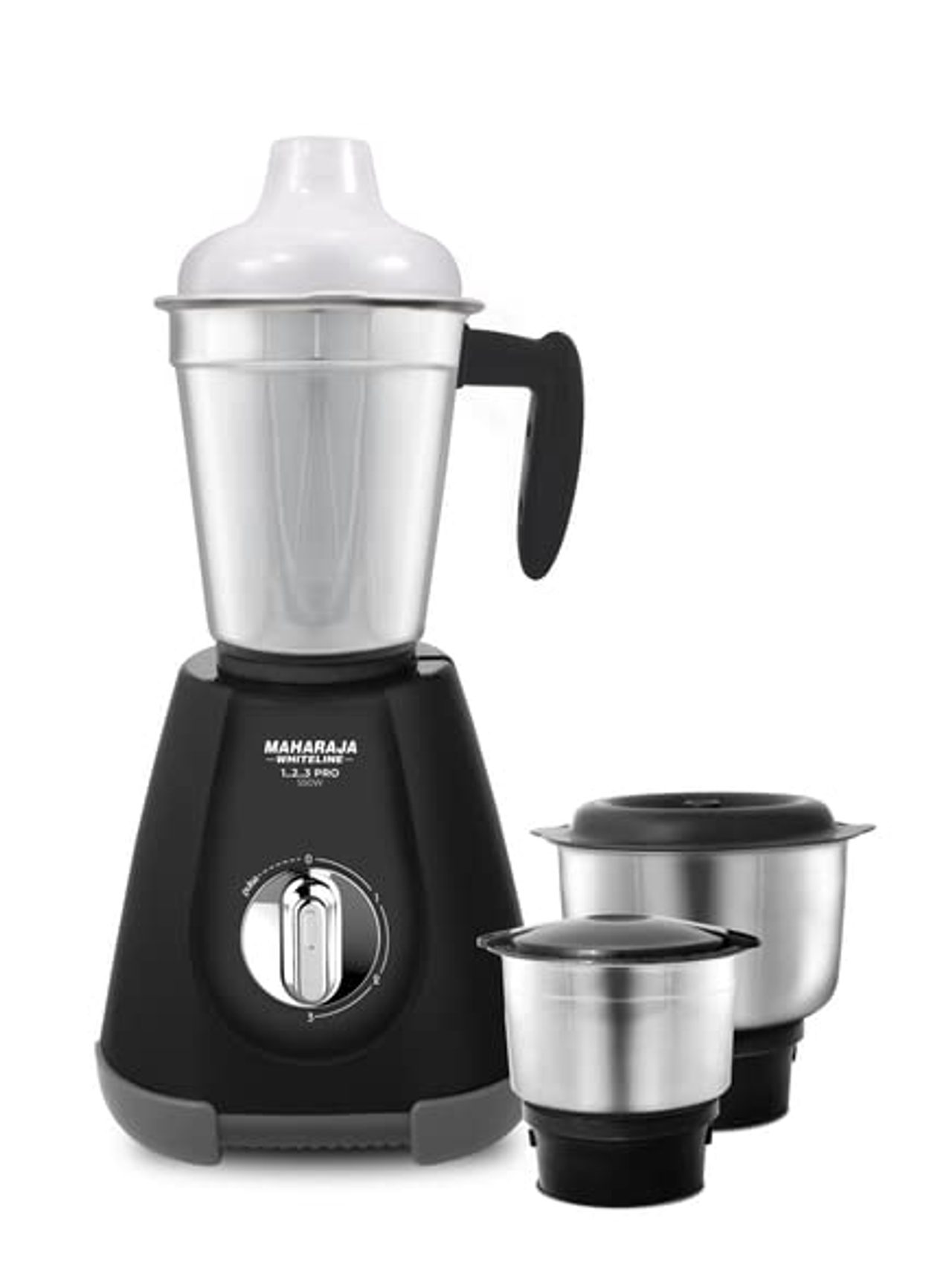 Maharaja Whiteline 1..2..3 Pro Mixer Grinder with 3 Jars, 5 Years warranty on motor, 550W - MX-253 (Black & Grey)