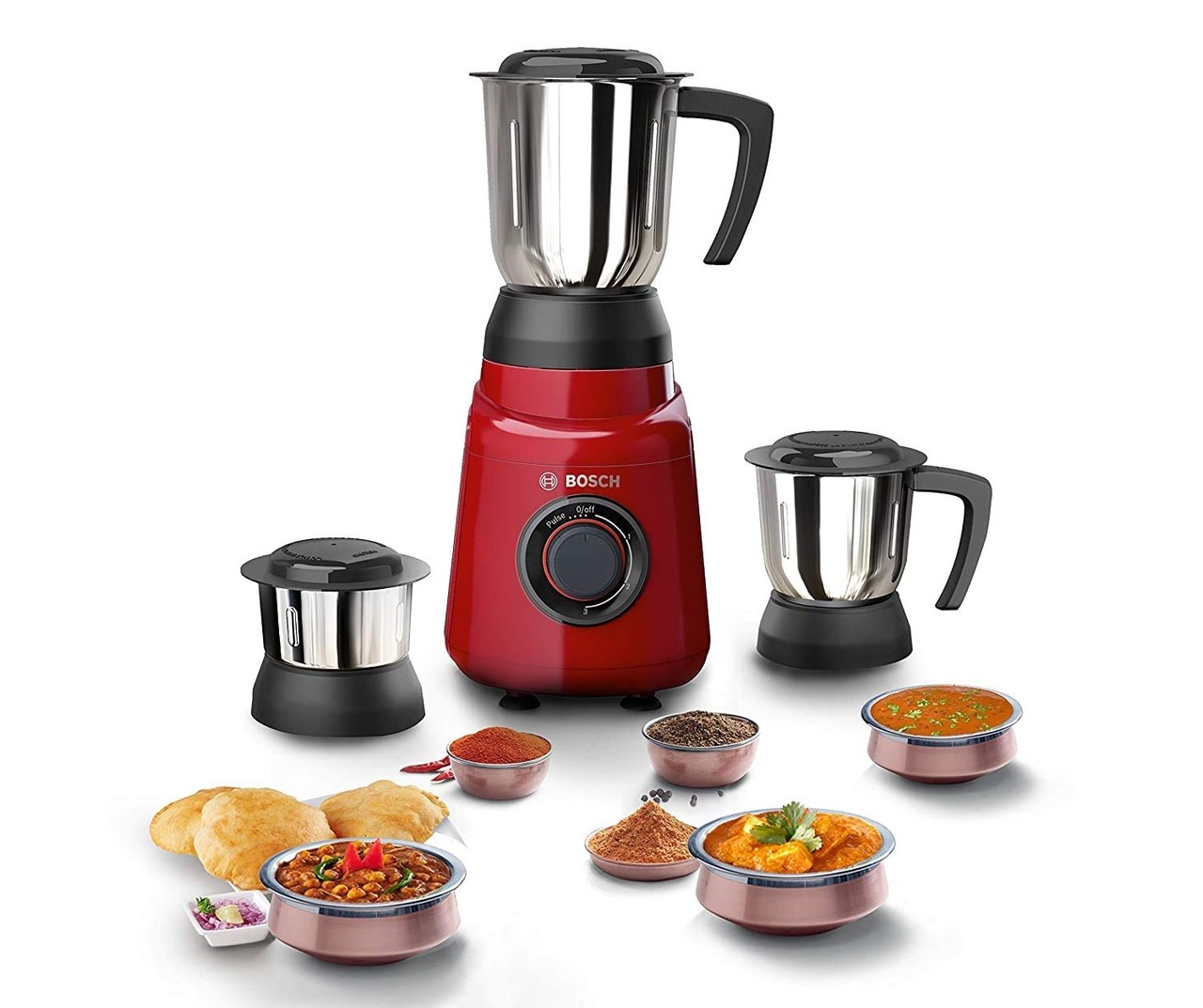 Bosch TrueMixx Joy 500W 3 Jars Mixer Grinder, Red - MGM2133RIN