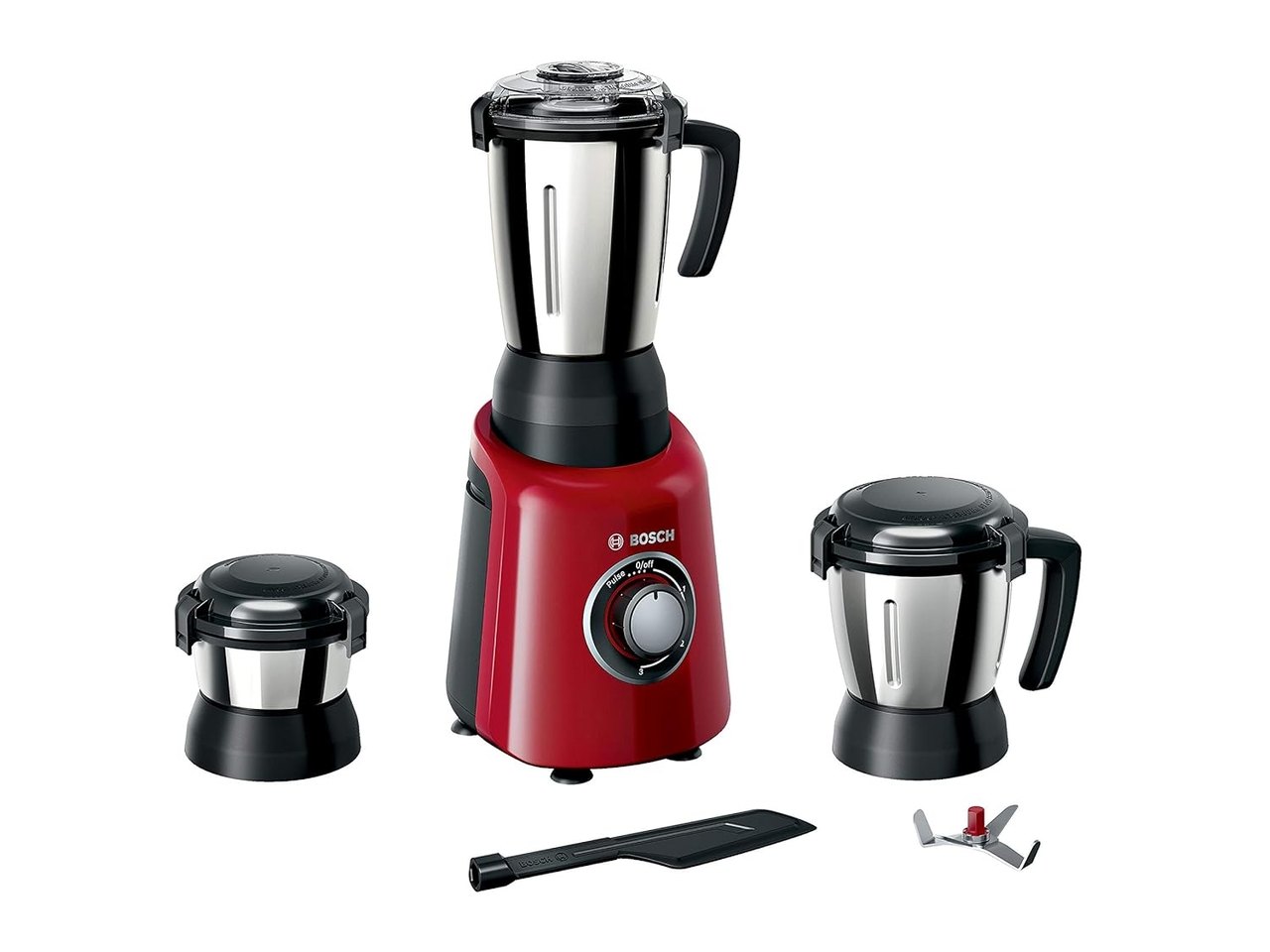 Bosch Blender TrueMixx Radiance 600W 3 Jars Mixer Grinder, Red - MGM4334RIN