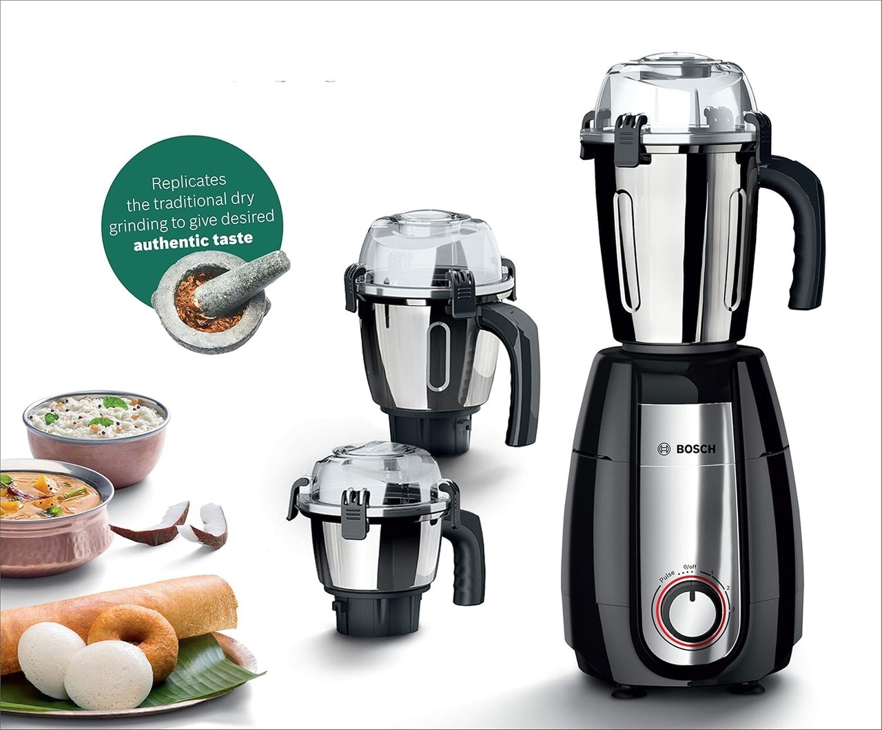 Bosch TrueMixx Pro Mixer Grinder 750W 3 Jars, Black - MGM6632MIN