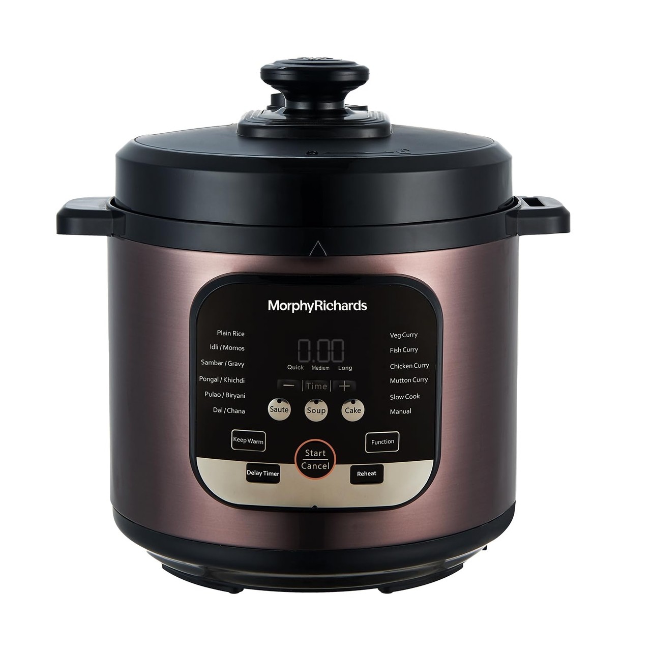 Morphy Richards WizPot 6 Litres 1000W Electric Pressure Cooker, 14-Preset Menu, Digital Display, Saves upto 70% Cooking Time, Customised Preset for Indian Cooking, Automatic Shut-Off - Metallic Brown
