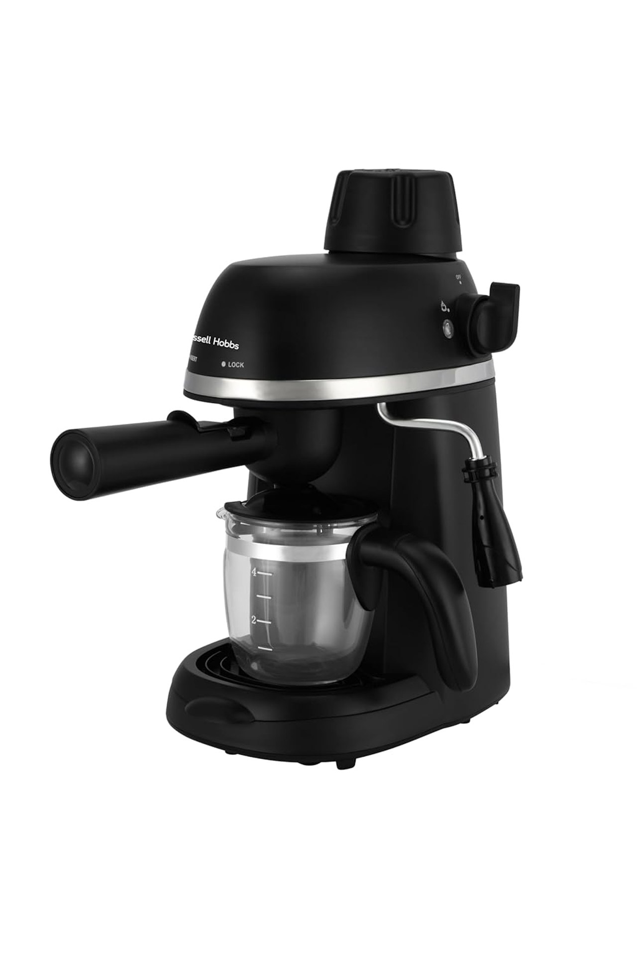 Russell Hobbs Prestige 4 Cups Brew Coffee Maker | 800W Espresso & Cappuccino Machine | Overheat Protection | 2-Year Warranty RCM800CE