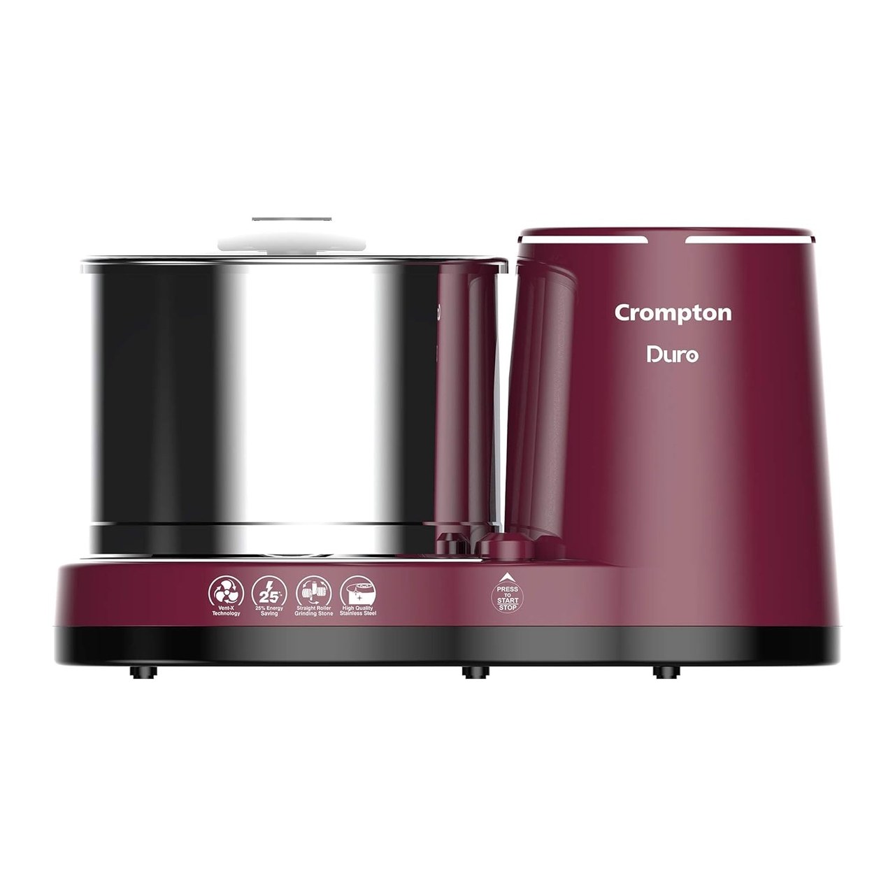Crompton Duro 2L Wet Grinder with Motor Vent-X Technology - Cherry Brown