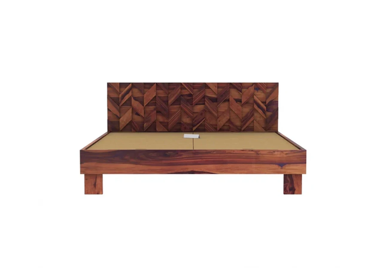 Hidenchic Solid Wood Queen Bed In Honey Finish - HNCF427