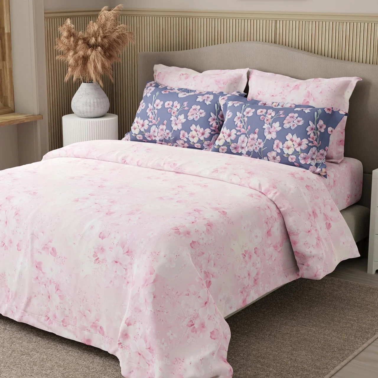 Boutique Living King Bedsheet Set 100% Cotton 400 TC Digital Floral Print Pink & Purple