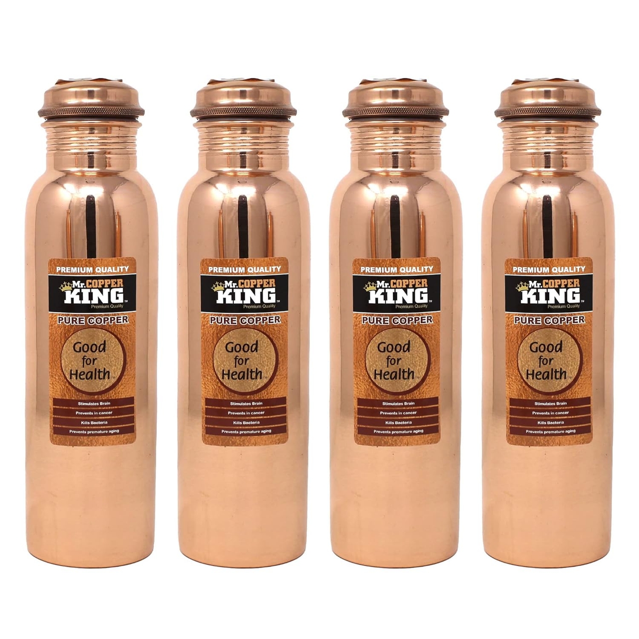 Mr. Copper King CU Aqua Copper Water Bottle Plain (950 ML) - 4 Pcs