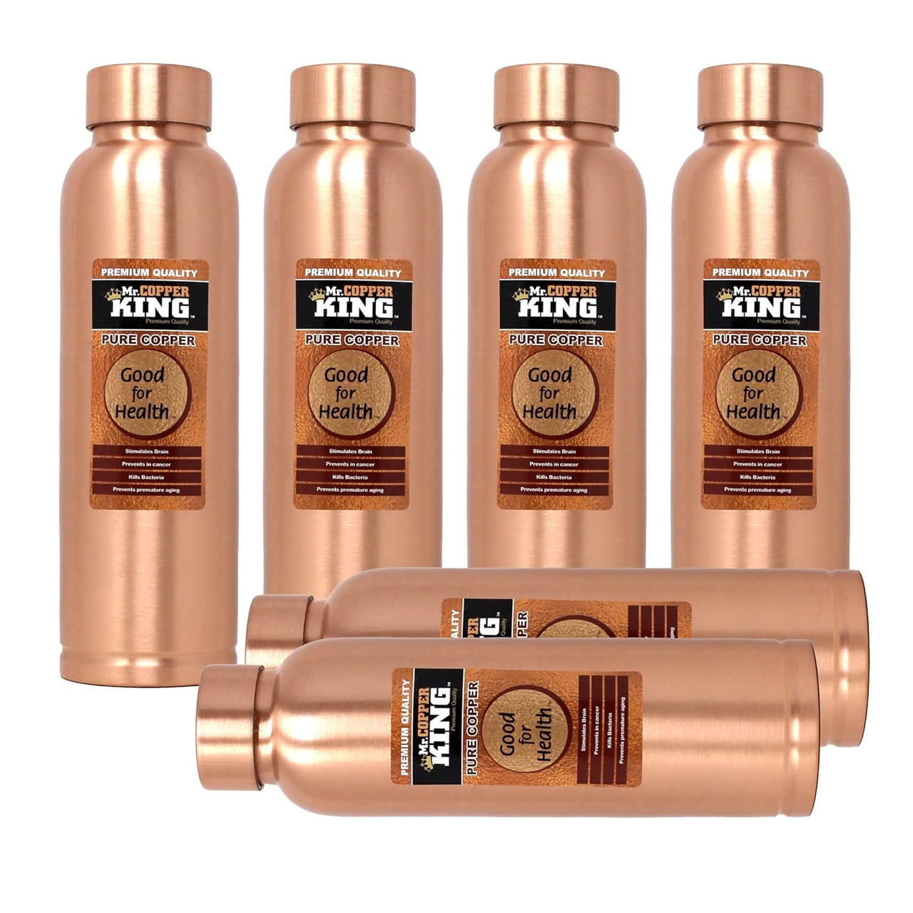 Mr. Copper King CU Aqua Copper Water Bottle (900 ML) - 6 Pcs