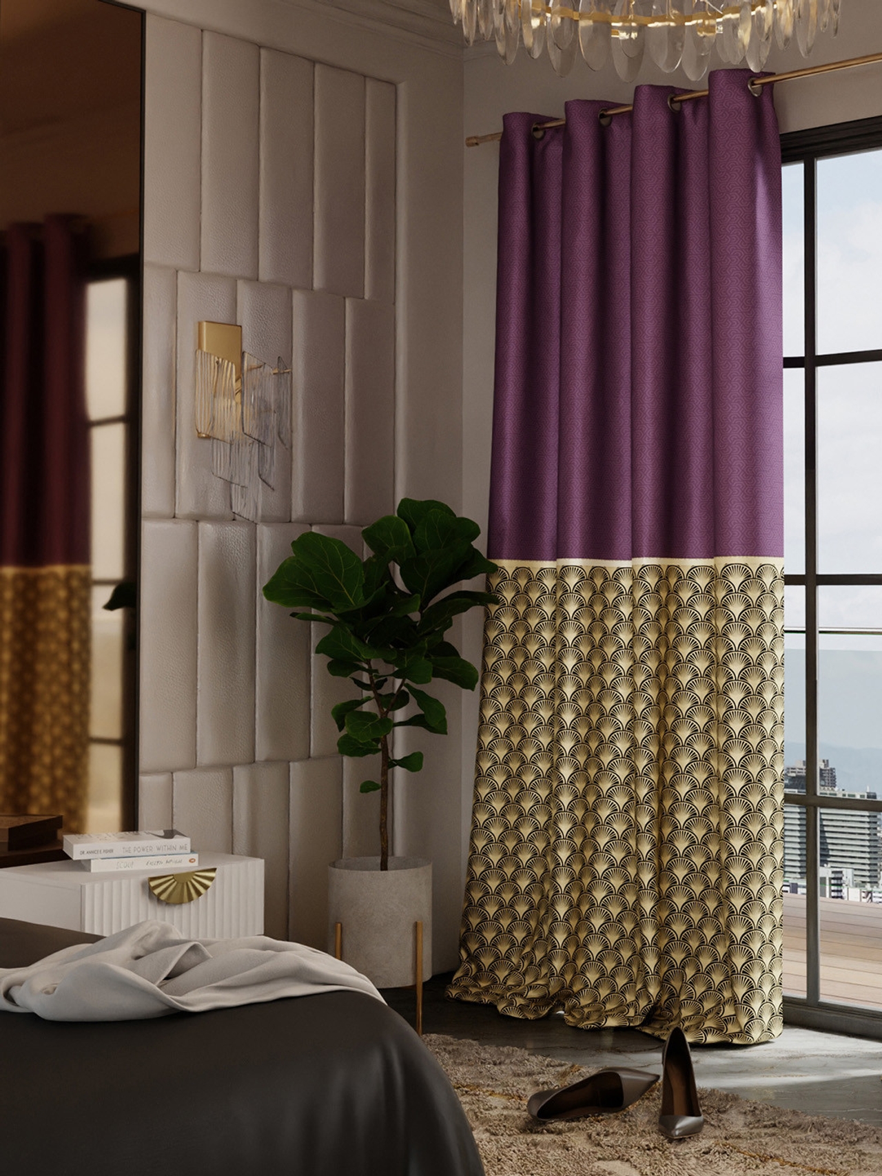 Stoa Paris Versailles Brown & Yellow Ethnic Motifs Printed Long Door Curtain With Back Lining