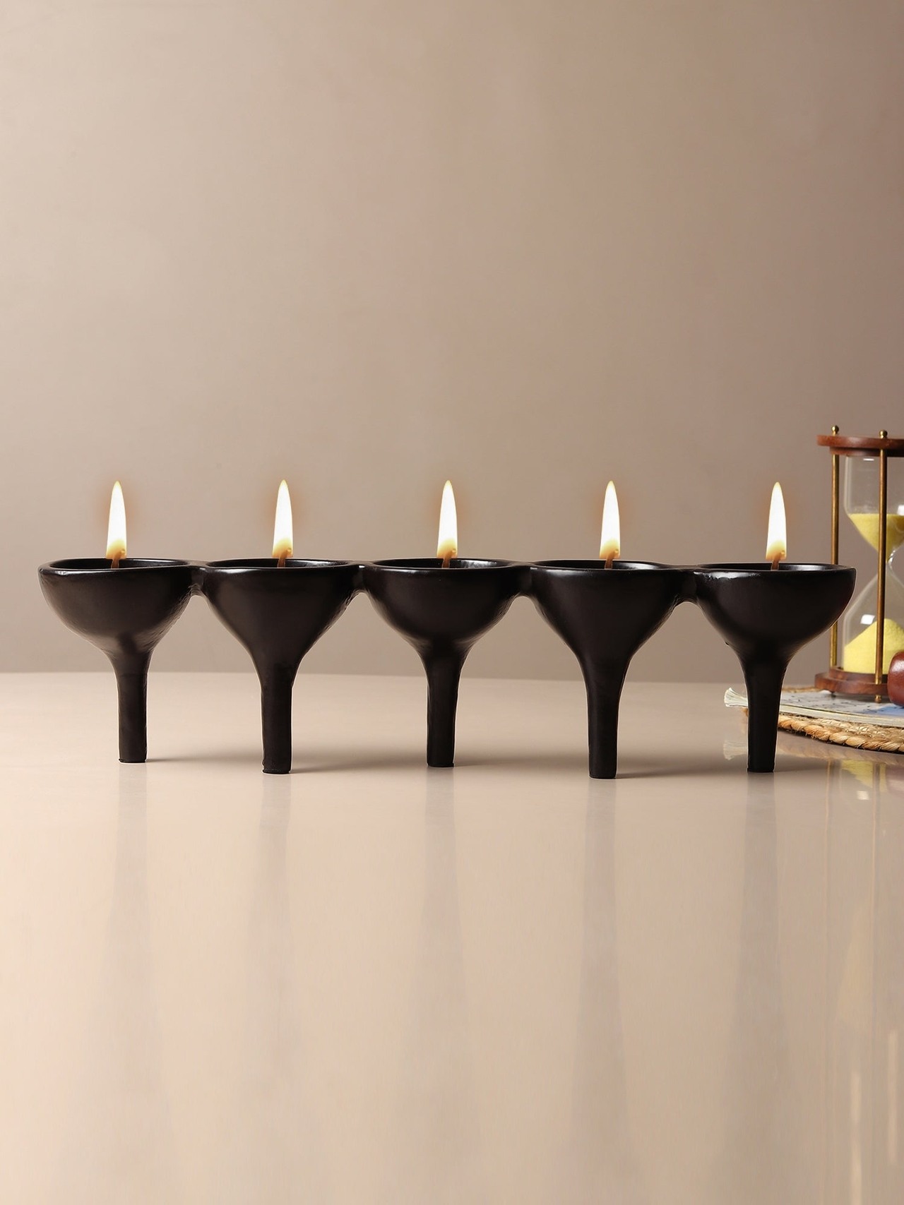 Rivera Candle & T-Light Holder In Black Medium Size- Black