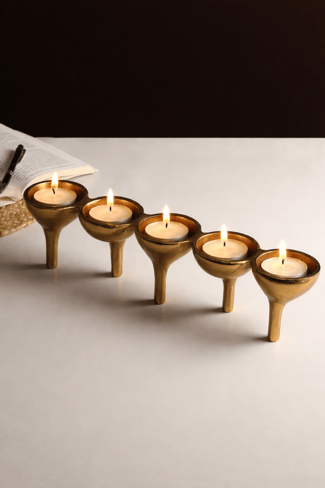 Rivera Candle & T-Light Holder In Gold Medium Size