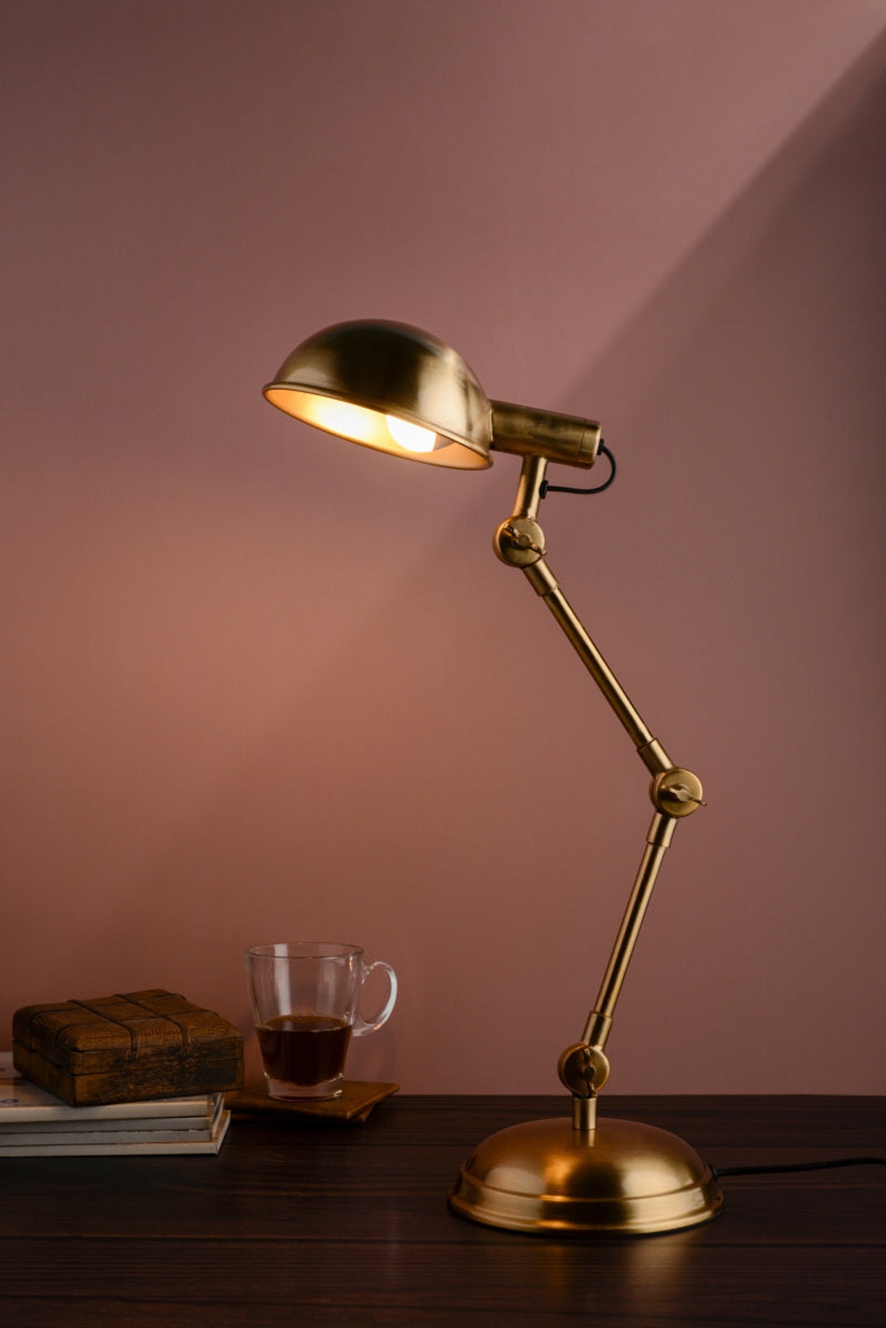 Fergal Poulsen Triple Adjustable Table Lamp - Gold Antique Brass