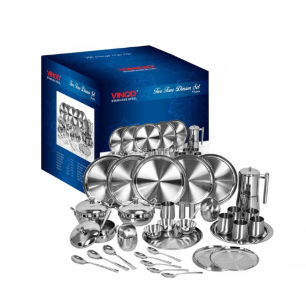 Vinod Stainless Steel Dinner Set 53-Piece Two-Tone Design