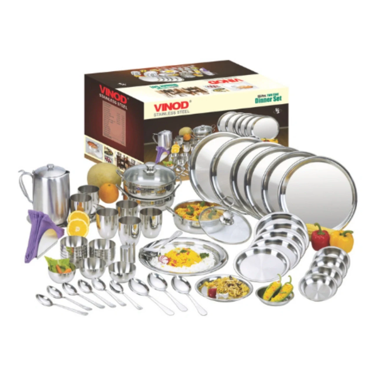 Vinod Stainless Steel Dinner Set 55-Piece Two-Tone for Six Persons