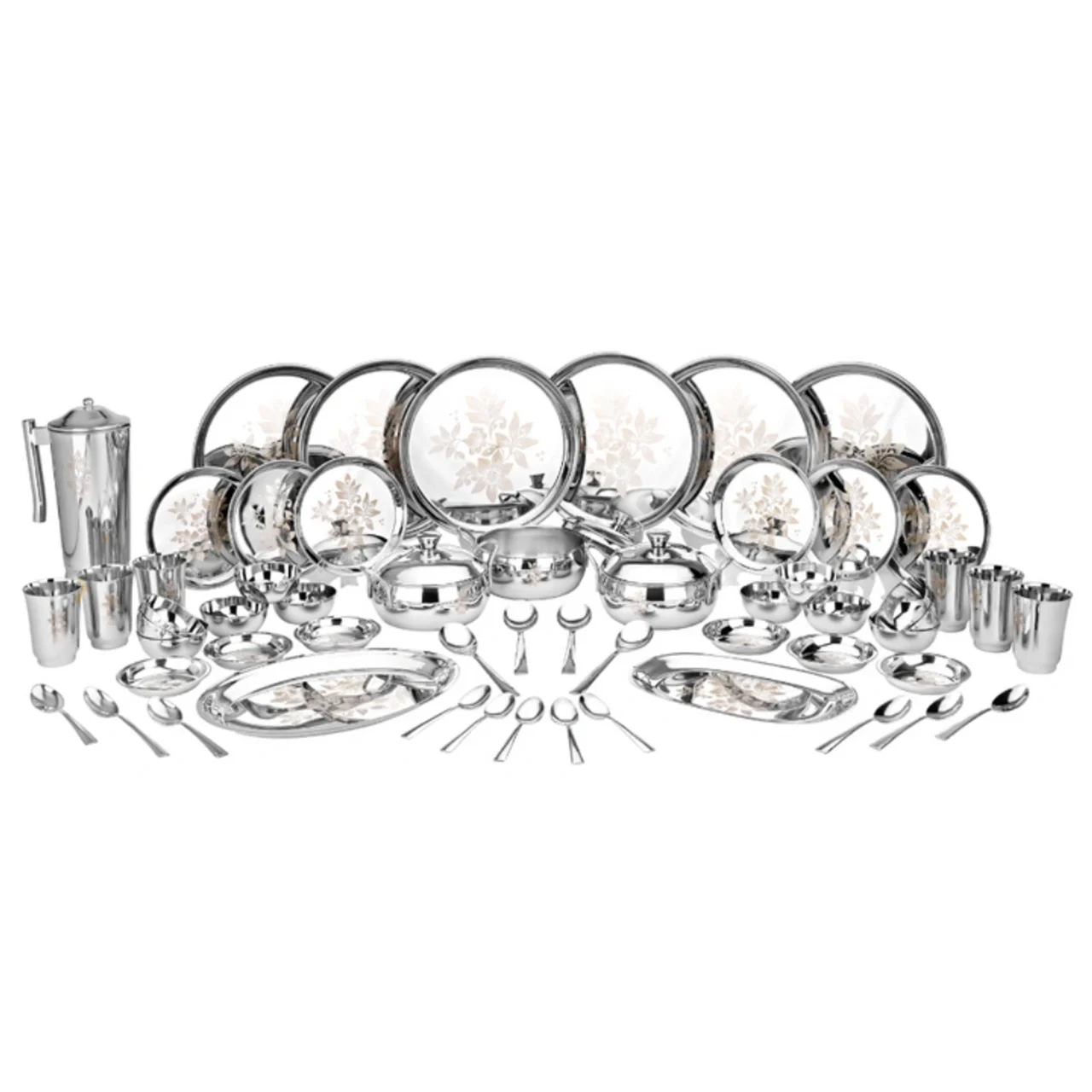 Vinod Stainless Steel Laser Etched 58-Piece Dinner Set