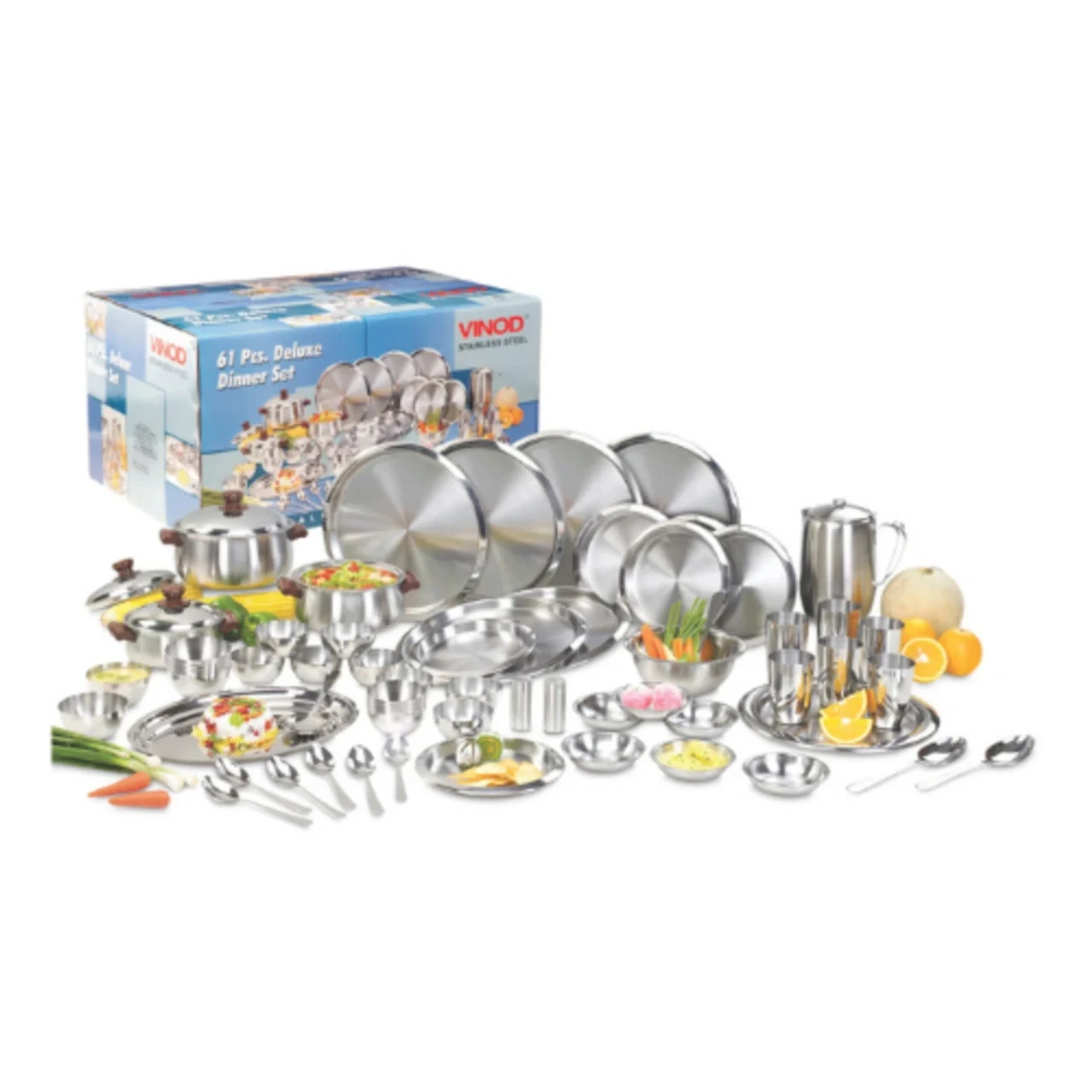 Vinod Stainless Steel Two-Tone Deluxe 61-Piece Dinner Set for Six Persons