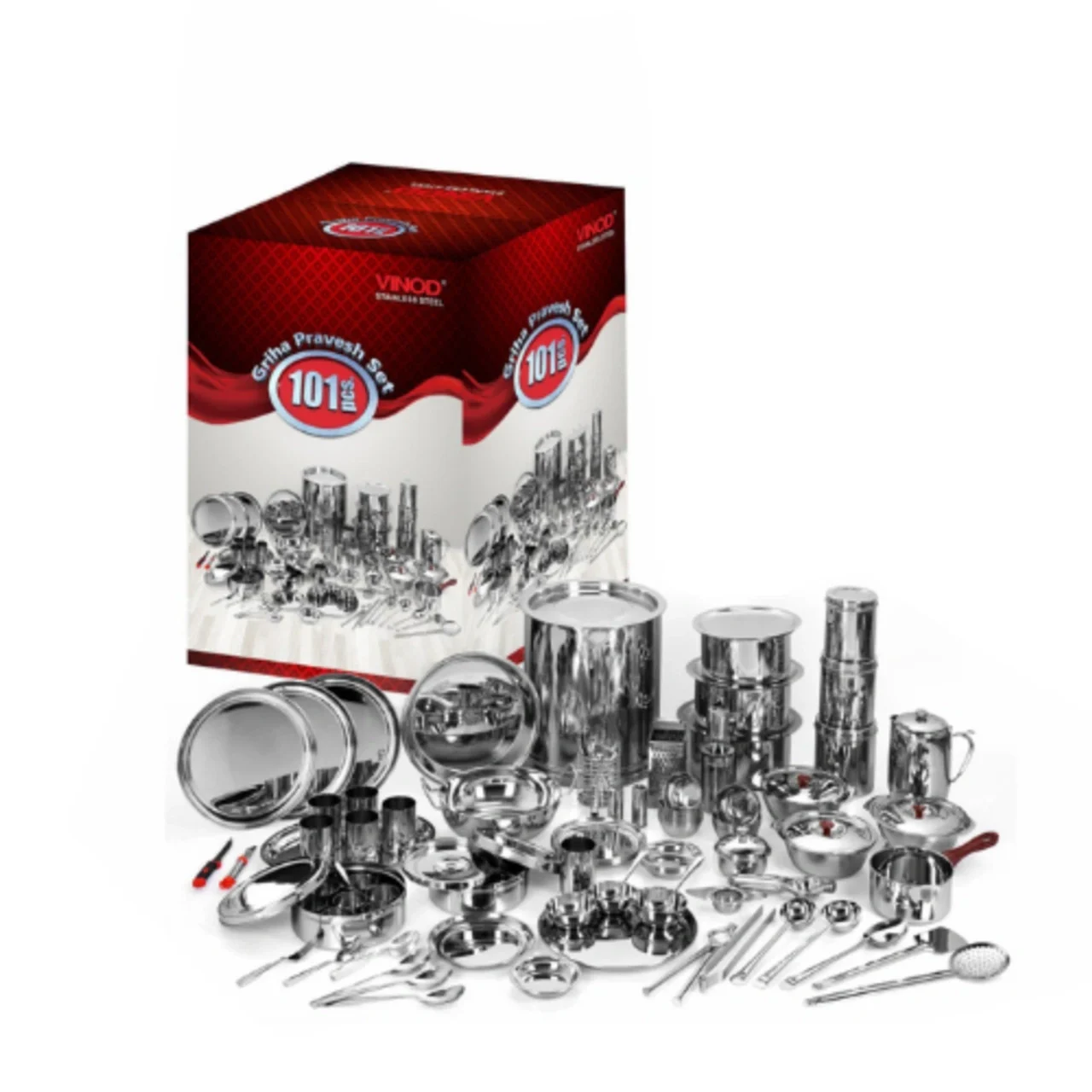Vinod Stainless Steel Dinner Set 101-Piece Griha Pravesh Set