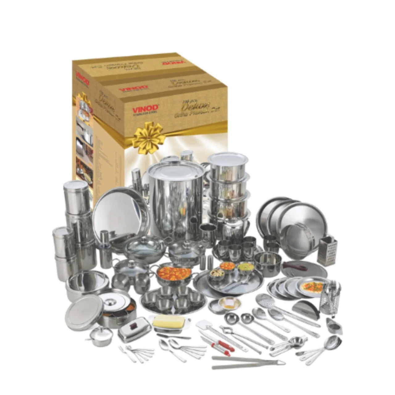 Vinod Stainless Steel Deluxe Dinner Set 116 Pcs Griha Pravesh