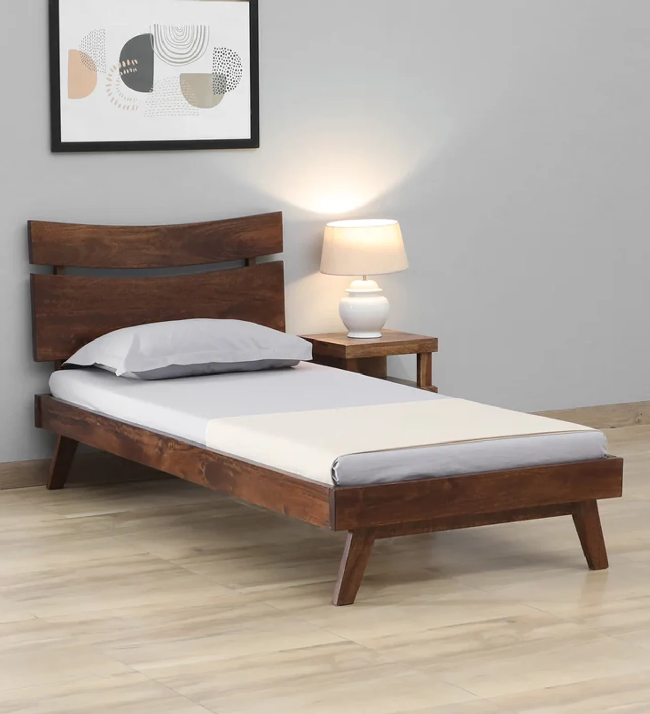 Hidenchic Sheesham Wood Single Bed In Light Walnut Polish Finish