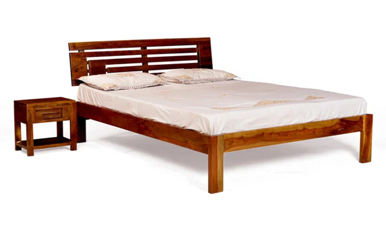 Hidenchic Bristol Sheesham Wood Queen Bed - Teak Finish